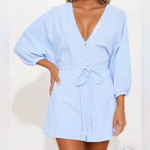 Fashion Nova Light Blue V-Neck Swim Coverup Romper